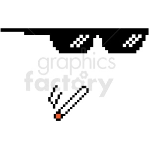 The clipart image depicts a pixelated figure wearing "Thug Life" sunglasses and smoking a marijuana cigarette. The use of 8-bit graphics gives the image a retro video game aesthetic.
