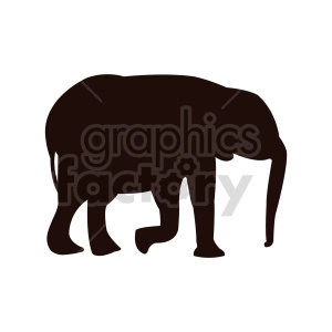 This image contains the silhouette of an elephant. It appears to be a full side profile of an elephant with its head, trunk, body, legs, and tail visible in the silhouette.