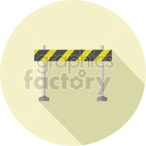 This clipart image features a construction barrier with yellow and black diagonal stripes. The barrier is positioned against a circular yellow background.