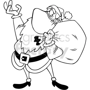 black and white Santa wearing mask holding large bag vector clipart