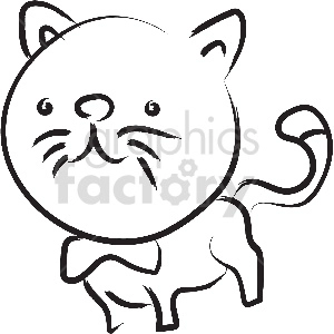 This clipart image features a simplified, cartoon-like drawing of a cat. The cat has a large, round head with distinct facial features such as two eyes, a nose, and whiskers. Its body is smaller in proportion to the head, and it has a tail curled upward.