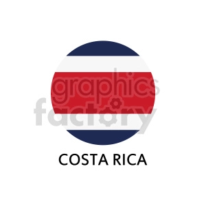 The image is a simple graphic representation of the Costa Rican flag, depicted in a circular shape with stripes in the national colors of Costa Rica: blue, white, and red. Below the circular flag design is the text COSTA RICA indicating the country the flag belongs to.