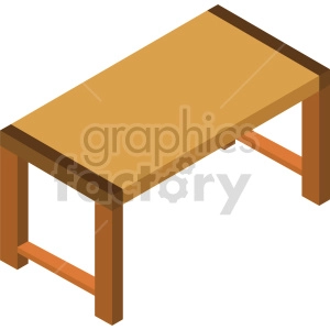 Isometric clipart image of a wooden table with a rectangular top and sturdy legs.