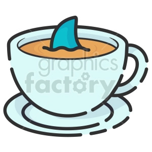 The clipart image depicts a cartoon shark swimming in a teacup.
