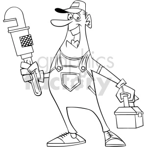 cartoon plumber black white vector clipart