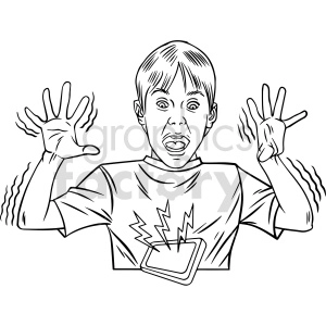 black and white boy getting shocked clipart