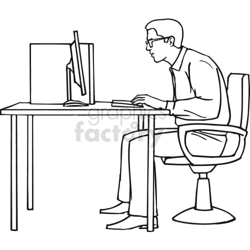 software engineer sitting at computer black white