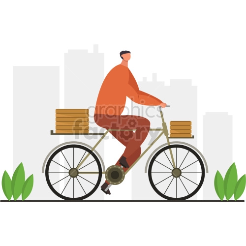 The clipart image shows a person riding a bicycle with a food delivery bag attached to the handlebars. This image represents food delivery services using bicycles as a means of transportation.