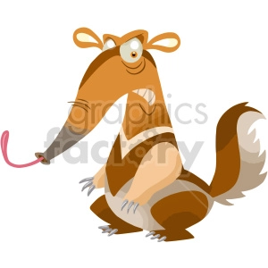 The image depicts a stylized cartoon anteater. It is designed in a whimsical, exaggerated style with a large snout, big eyes, and a prominent tail.