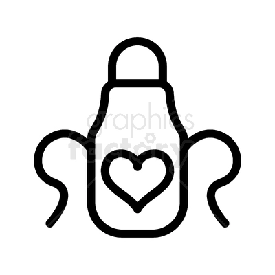 Clipart image of an apron with a heart symbol in the center, outlined in black.
