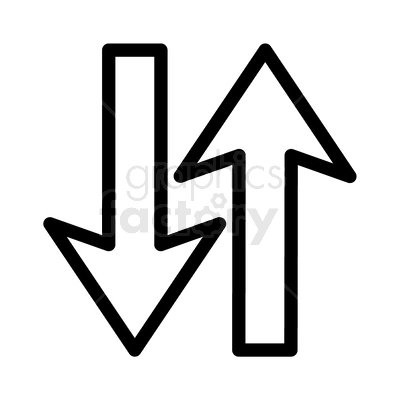Clipart image depicting a pair of arrows, one pointing up and the other pointing down, representing direction or flow.
