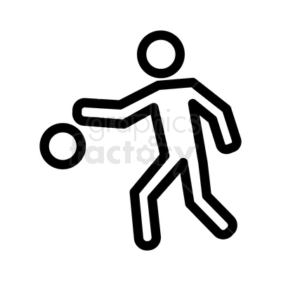 Black and white clipart image of a stick figure playing with a ball.