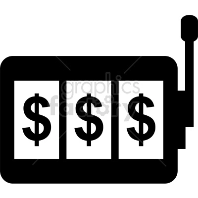 This clipart image shows a slot machine with three reels and various symbols on them, including cherries, bars, and the number 7. The image represents the concept of gambling and winning money through playing slot machines.
