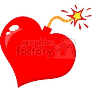 A cartoon-style red heart with a lit fuse, resembling a bomb.