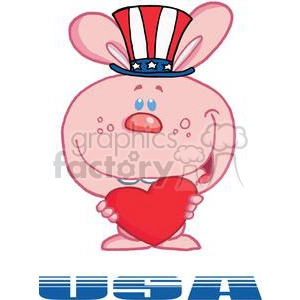 Funny Bunny with Uncle Sam Hat Holding Heart