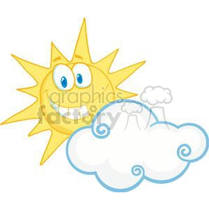 Cartoon Character Smiling Sun Behind The Cloud