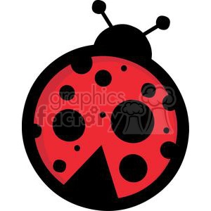 A clipart image of a red and black ladybug with black spots and antennae.