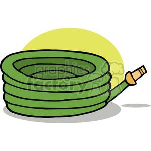 Illustration of a coiled green garden hose with a nozzle on a white background.