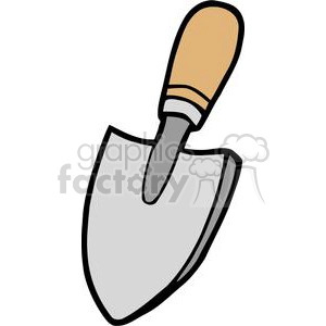 A clipart image of a garden trowel with a wooden handle and a metal blade.