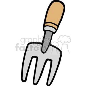 Clipart image of a hand garden fork with a wooden handle and metal prongs.