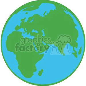 The image is a simple cartoon-like illustration of the Earth. It features a stylized representation of the continents on a round planet with a blue background symbolizing the oceans. The focus seems to be on the continents of Europe, Africa, and Asia which are prominently depicted.