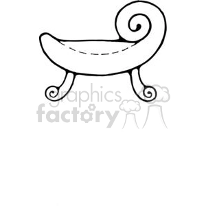 A clipart image of a stylized, curved bench or couch with ornate, scroll-like armrests and legs.