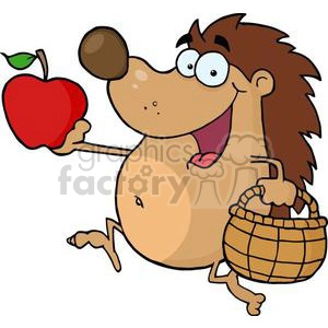 Cartoon Hedgehog with Apple and Basket