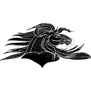 Clipart image of a stylized horse head with a mane flowing in the wind.