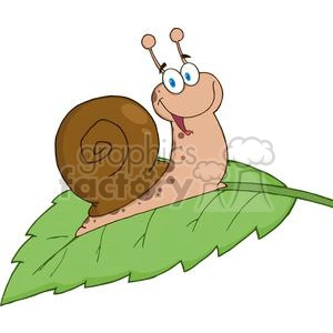 Funny Cartoon Snail on Leaf