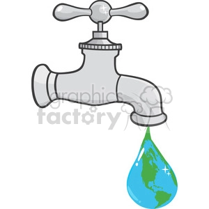 12881 RF Clipart Illustration Leaking Faucet The Earth Planet Droplet