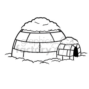 Clipart image of two igloos with snow on top and around them.