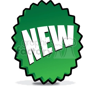 A green starburst sticker with the word 'NEW' in bold white letters, often used to indicate new products or latest offers.