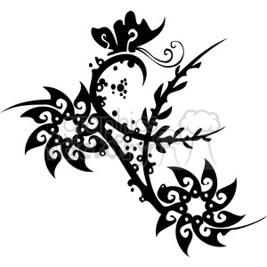 Black and white clipart image of an intricate, abstract floral design with swirling patterns and decorative elements.