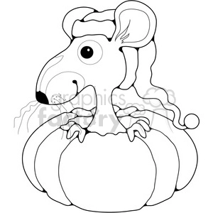 Cartoon Mouse in Santa Hat Emerging from Pumpkin - Coloring Page