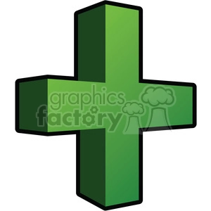 A clipart image of a green 3D plus sign symbol, representing addition in mathematics.
