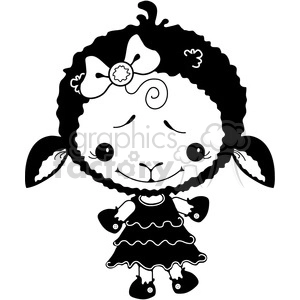 This is a clipart illustration of a cute anthropomorphic lamb. The lamb is dressed in a frilly dress, wearing shoes, and has a bow on its head. It has a friendly and innocent expression.