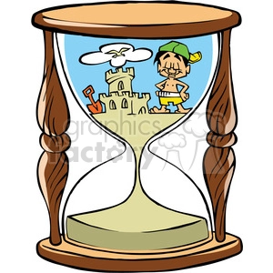 cartoon hourglass with sand castle on beach