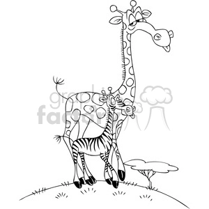 black and white cartoon giraffe with a zebra