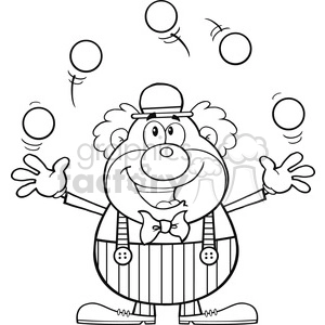 Royalty Free RF Clipart Illustration Black and White Funny Clown Cartoon Character Juggling With Balls