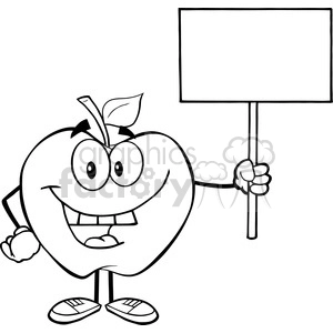 5955 Royalty Free Clip Art Happy Apple Cartoon Character Holding Up A Blank Sign