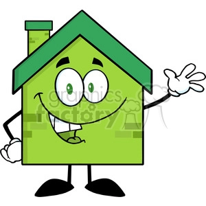 6476 Royalty Free Clip Art Green Eco House Cartoon Character Waving For Greeting