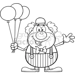 Smiling Clown Holding Balloons - Black and White