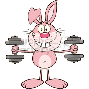 Cute Pink Bunny Cartoon Lifting Dumbbells