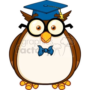 Royalty Free RF Clipart Illustration Wise Owl Teacher Cartoon Character With Glasses And Graduate Cap