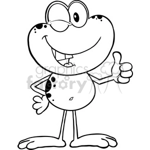 Friendly Cartoon Frog Giving Thumbs Up Line Art