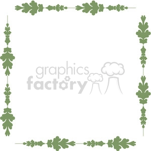 Clipart image of a square frame decorated with green ornamental leaves in each corner and along the sides.