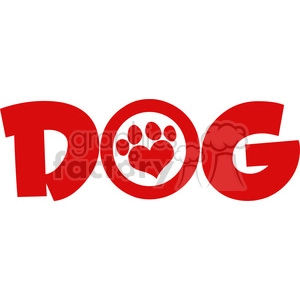 This is a clipart image featuring the word 'DOG' in bold red letters. The letter 'O' contains a graphic of a paw print with a heart shape at its base.