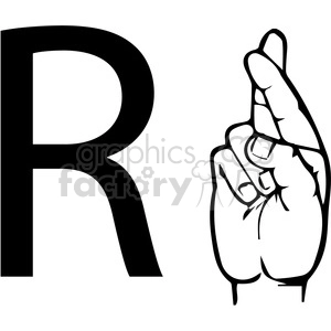 ASL sign language R clipart illustration worksheet