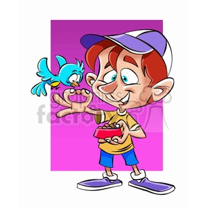 vector child feeding the birds cartoon