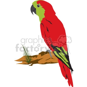A colorful clipart image of a red and green parrot perched on a branch.